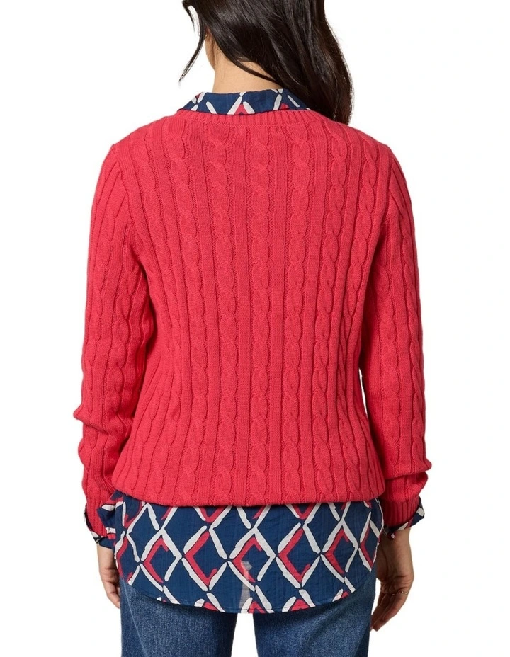 Hampton Cable Knit Jumper in Red image 3