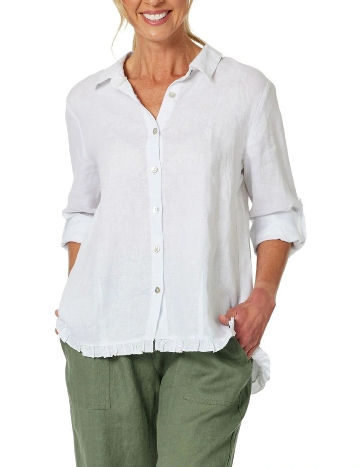 Ruffle Hem Shirt in White image 1