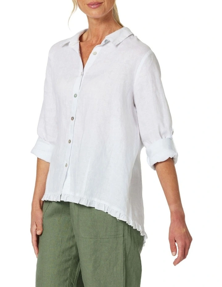 Ruffle Hem Shirt in White image 2