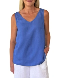 Lino Button Back Cami in Blue