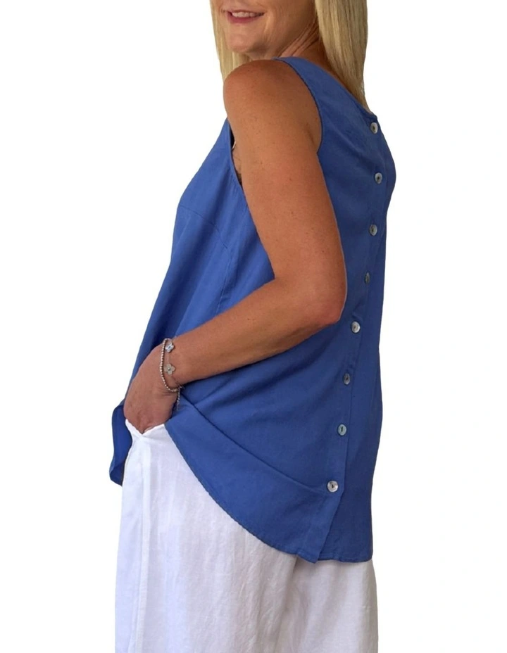 Lino Button Back Cami in Blue image 2