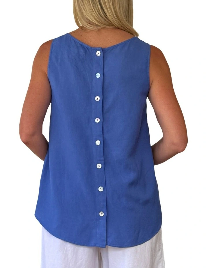 Lino Button Back Cami in Blue image 3