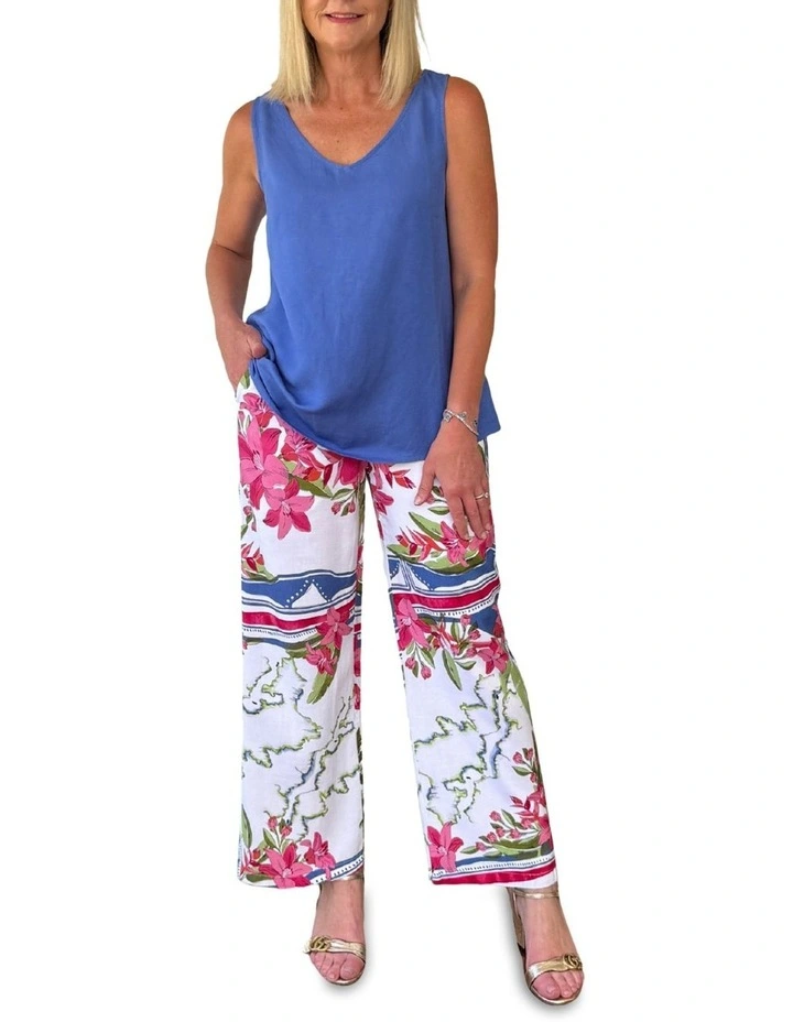 Lino Button Back Cami in Blue image 4