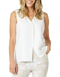 Lino Long Vest in White