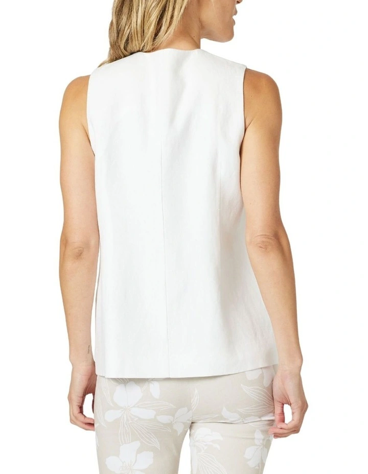 Lino Long Vest in White image 3
