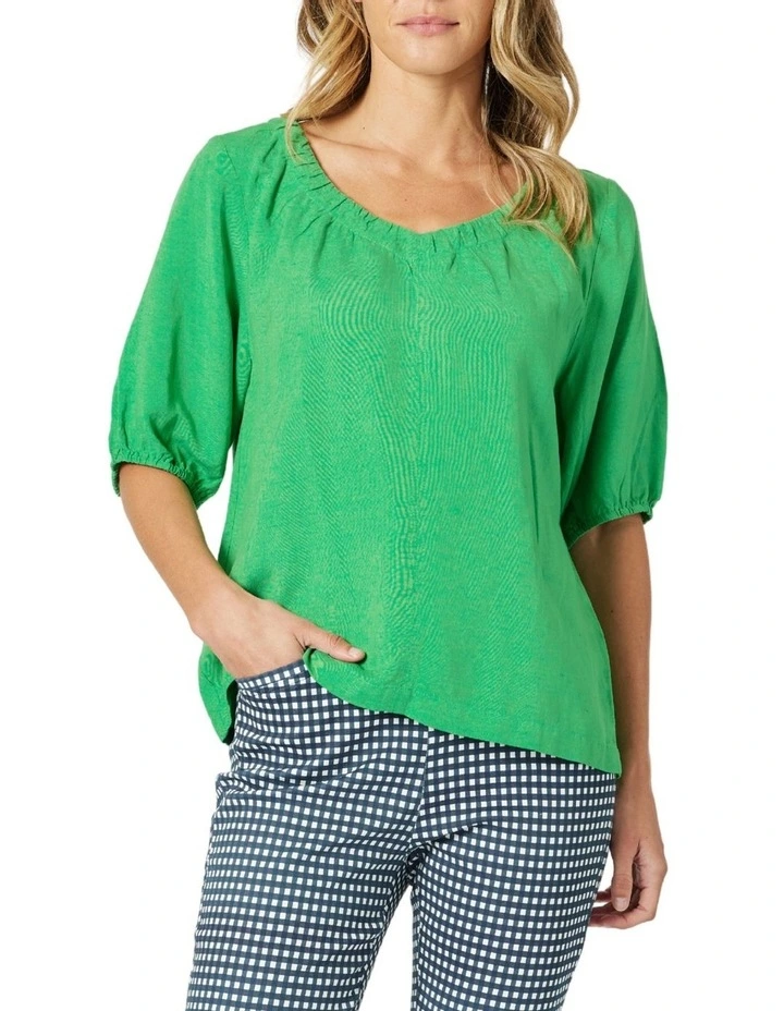 The Lino V Neck Top in Green image 1