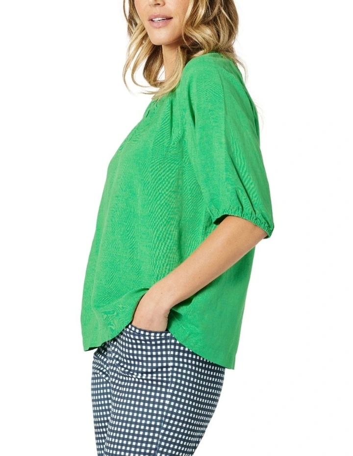 The Lino V Neck Top in Green image 2