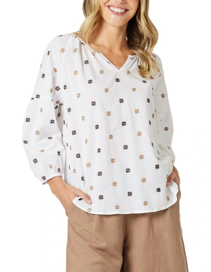 Rattan Embroidered Top in White image 1