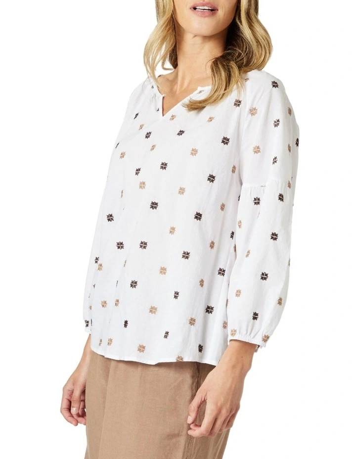 Rattan Embroidered Top in White image 2