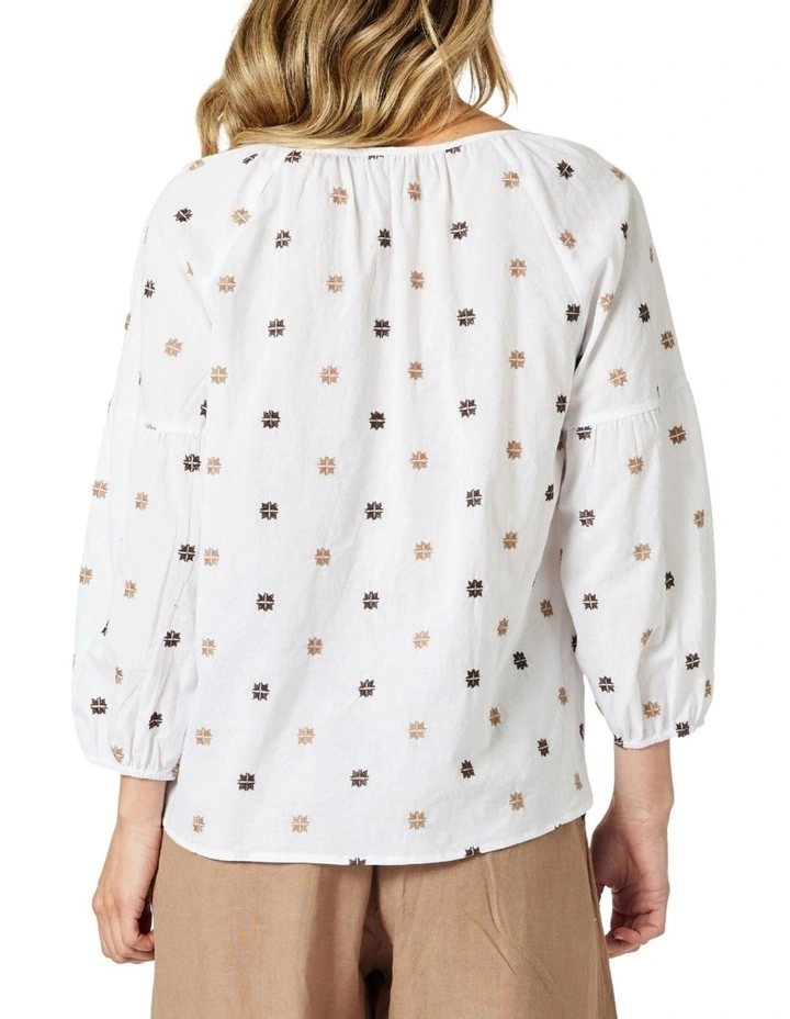 Rattan Embroidered Top in White image 3