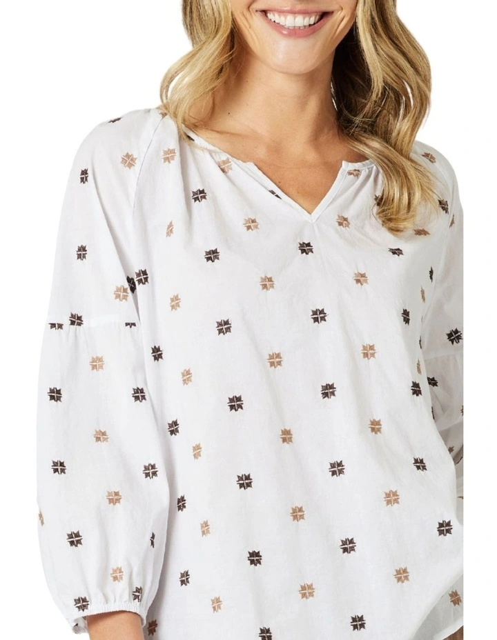Rattan Embroidered Top in White image 4