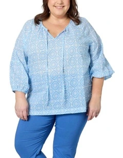 Mosaic Print Top in Blue