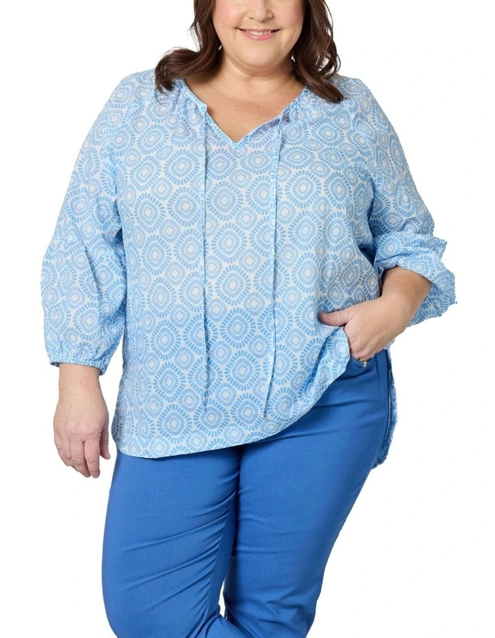 Mosaic Print Top in Blue image 2