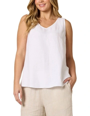 Lino Button Back Cami in White