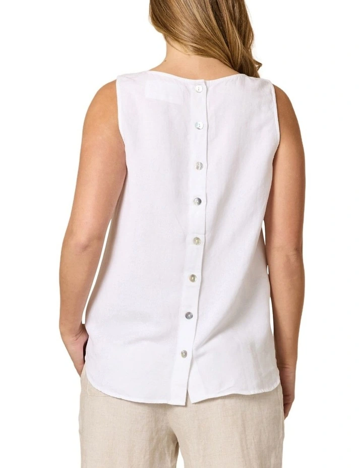 Lino Button Back Cami in White image 3