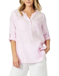 Ava Linen Button Shirt in Pink