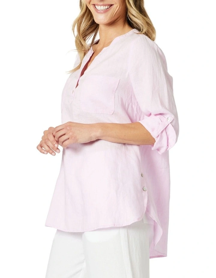 Ava Linen Button Shirt in Pink image 3
