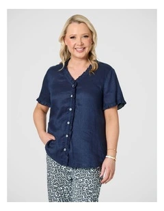 Audrey Ruffle Detail Linen Top