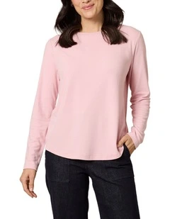 Brushed Jersey Long Sleeve Tee in Pink