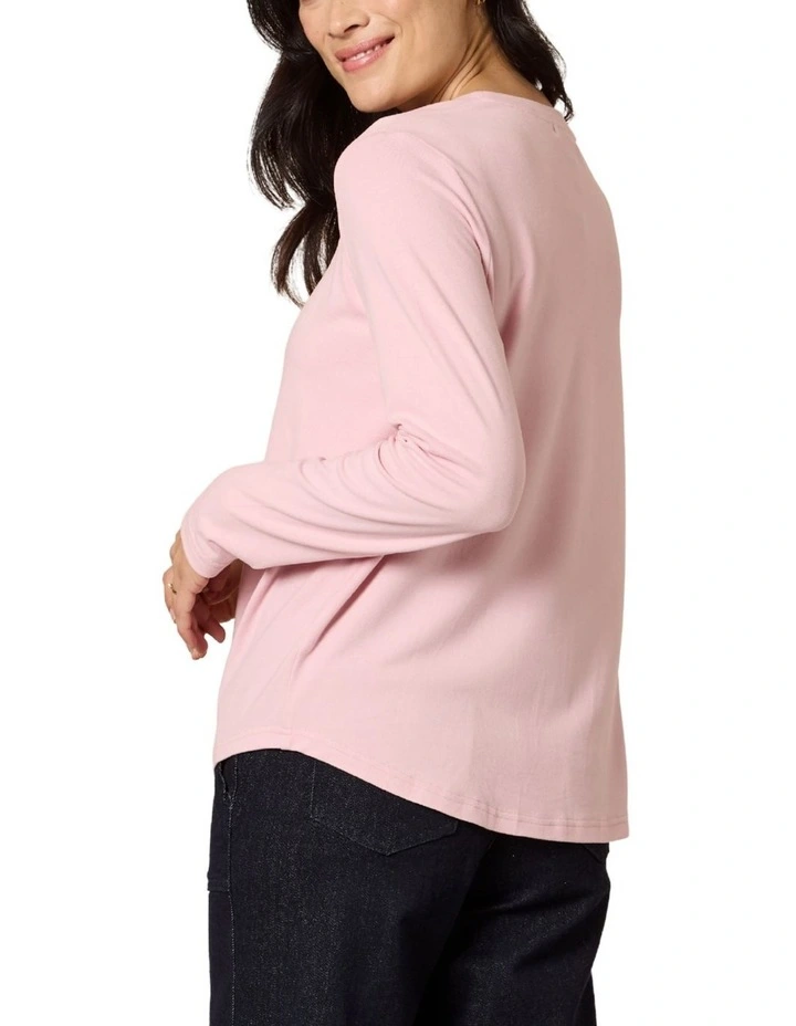 Brushed Jersey Long Sleeve Tee in Pink image 3