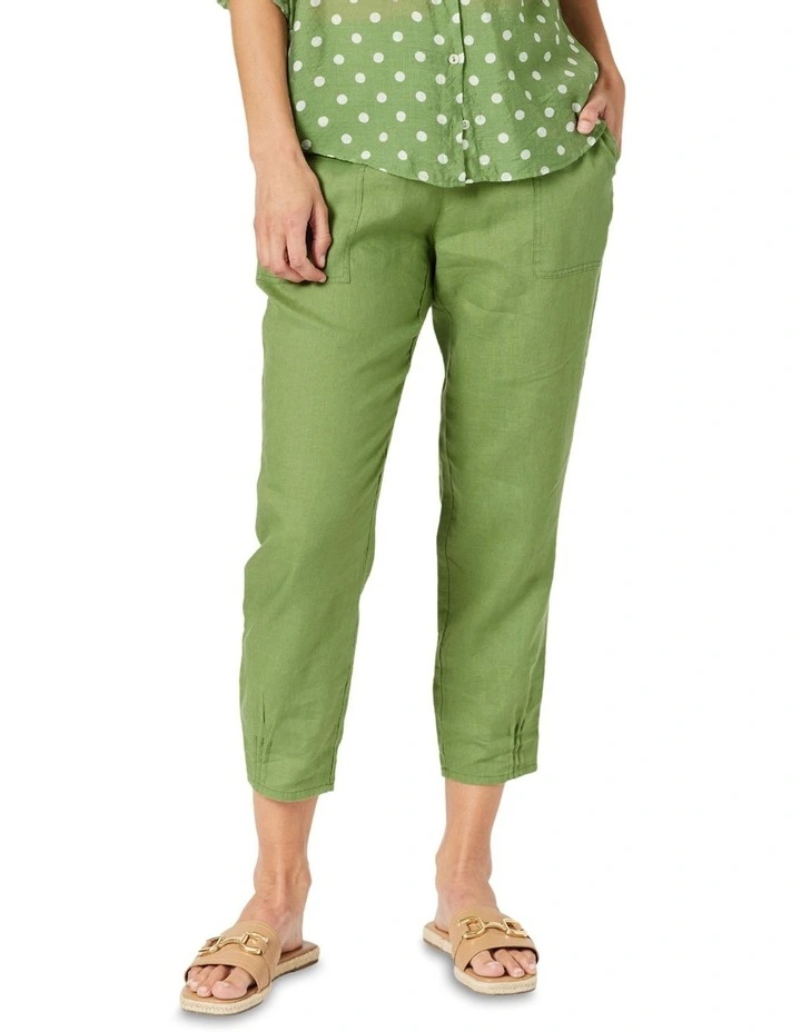 Sarah Linen Pant in Green image 1