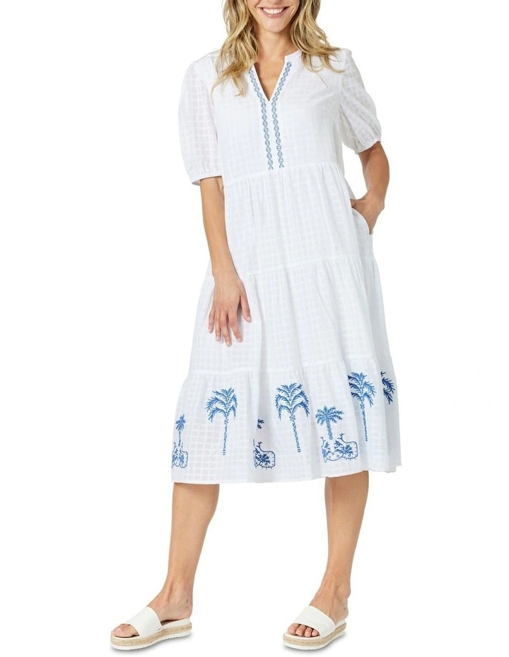 Mykonos Embroidered Dress in Blue image 1