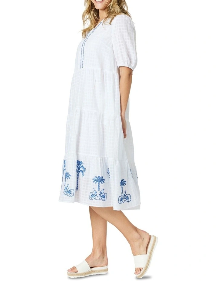 Mykonos Embroidered Dress in Blue image 2
