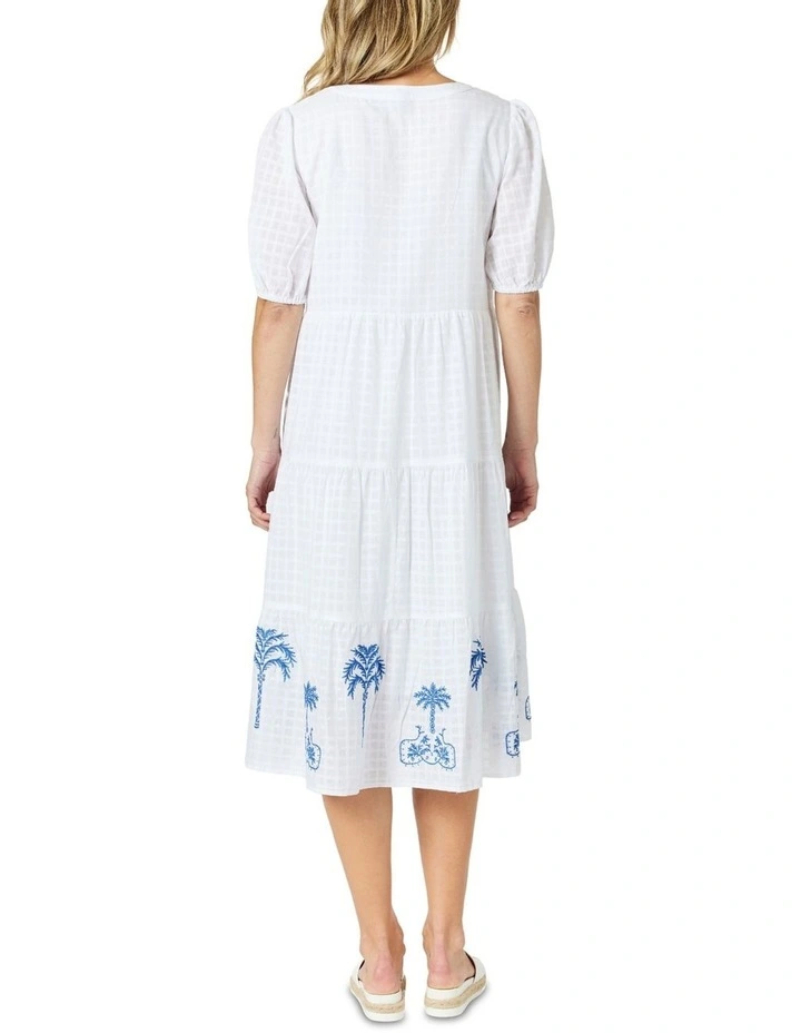 Mykonos Embroidered Dress in Blue image 3