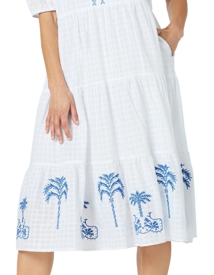 Mykonos Embroidered Dress in Blue image 4