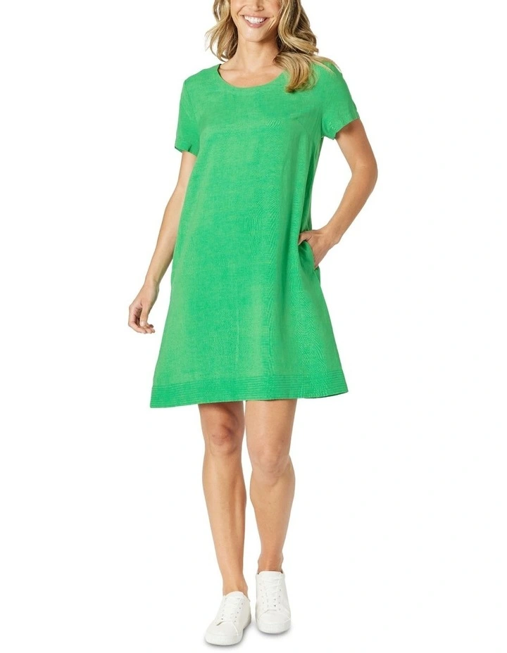 Lino Stitch Dress in Green image 1