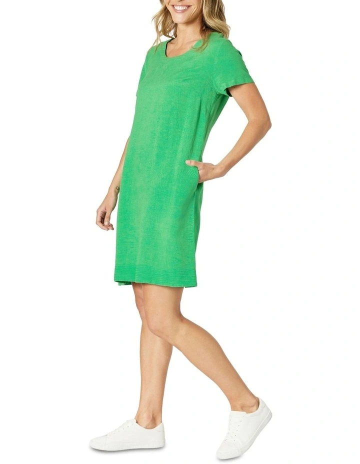 Lino Stitch Dress in Green image 3