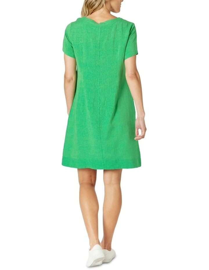 Lino Stitch Dress in Green image 4