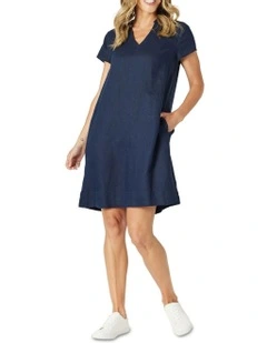 Delta Lino Dress in Navy