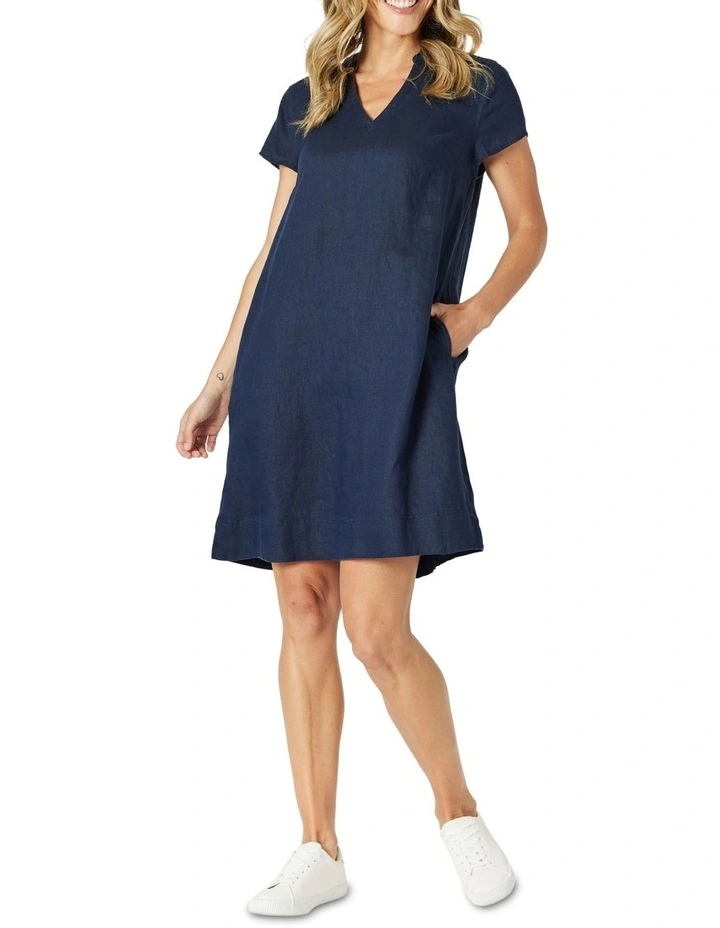 Delta Lino Dress in Navy image 1