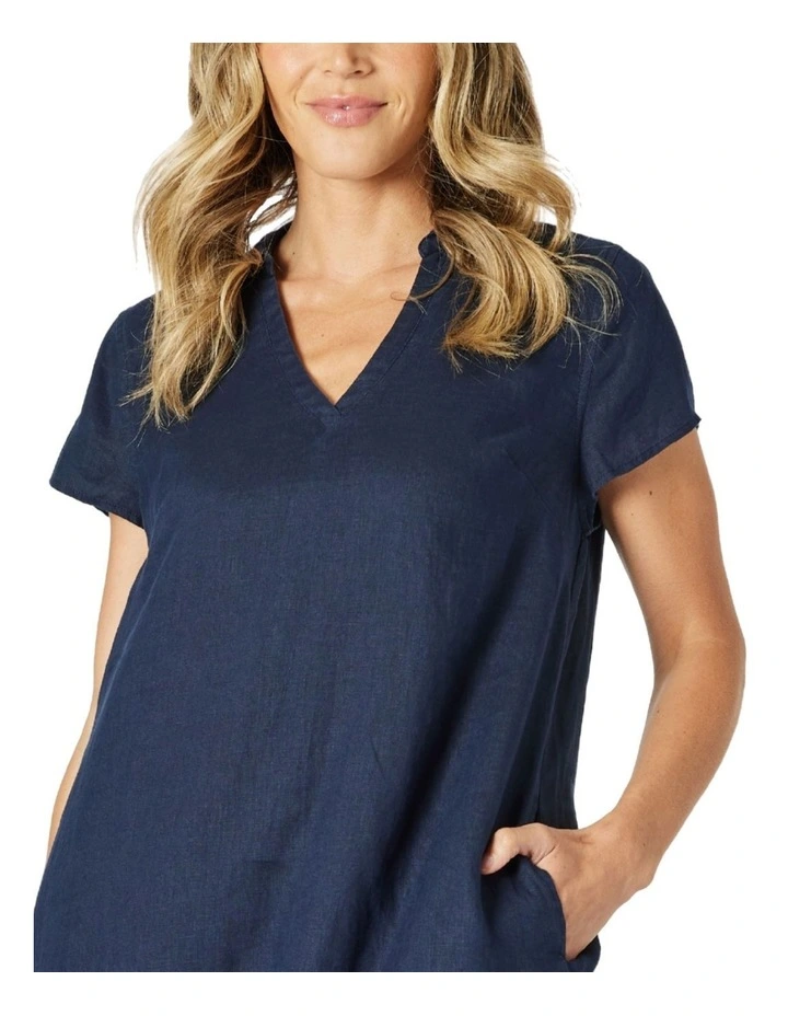 Delta Lino Dress in Navy image 4