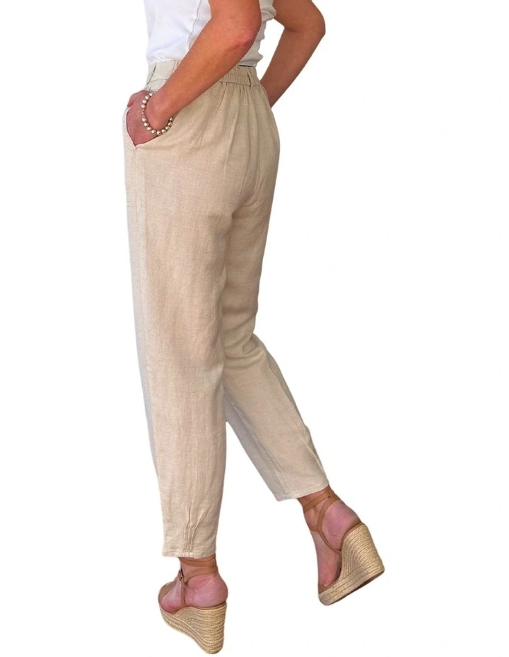 Lino Tapered Leg Pant in Beige image 3