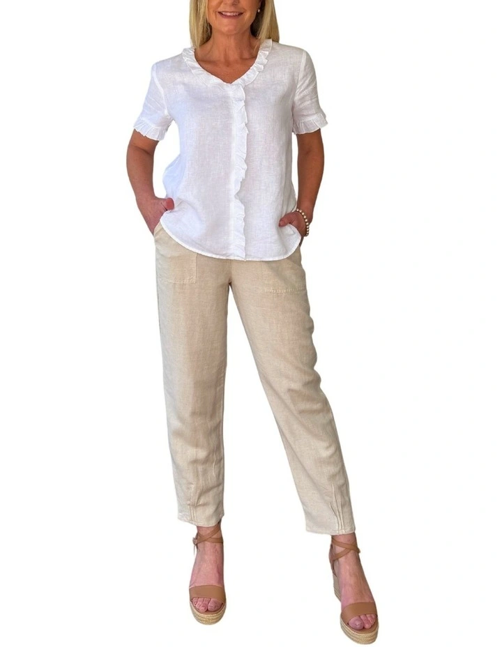 Lino Tapered Leg Pant in Beige image 5