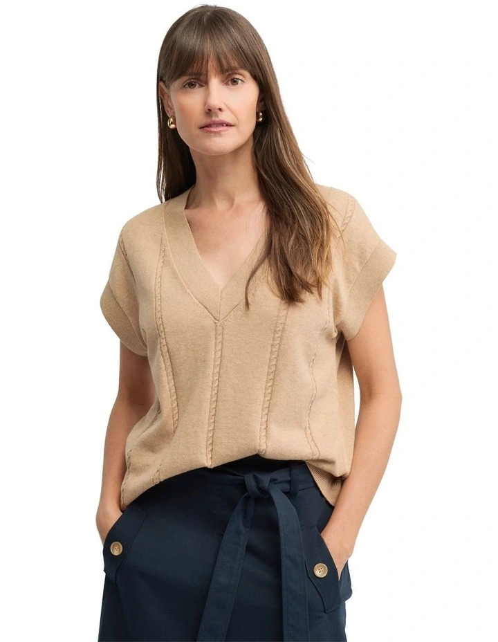 Sepal Knit Top in Camel Marle image 1