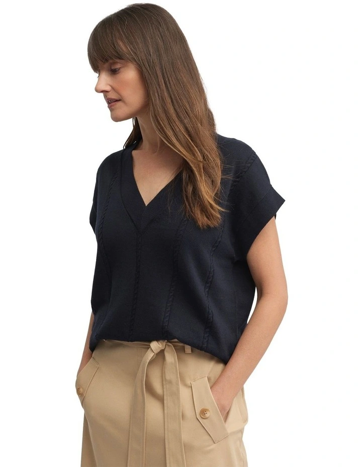 Sepal Knit Top in Navy image 3