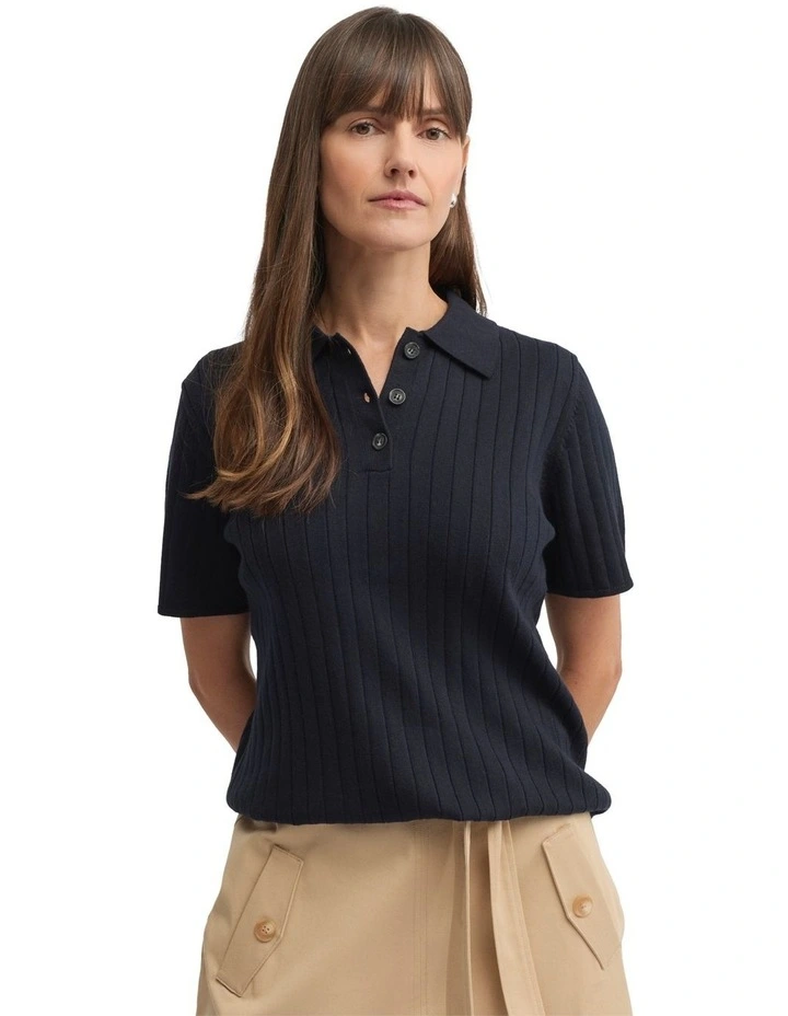 Cafe Knit Polo in Navy image 1