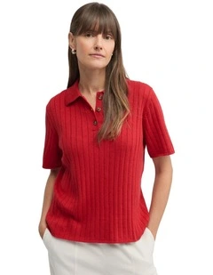 Cafe Knit Polo in Ruby
