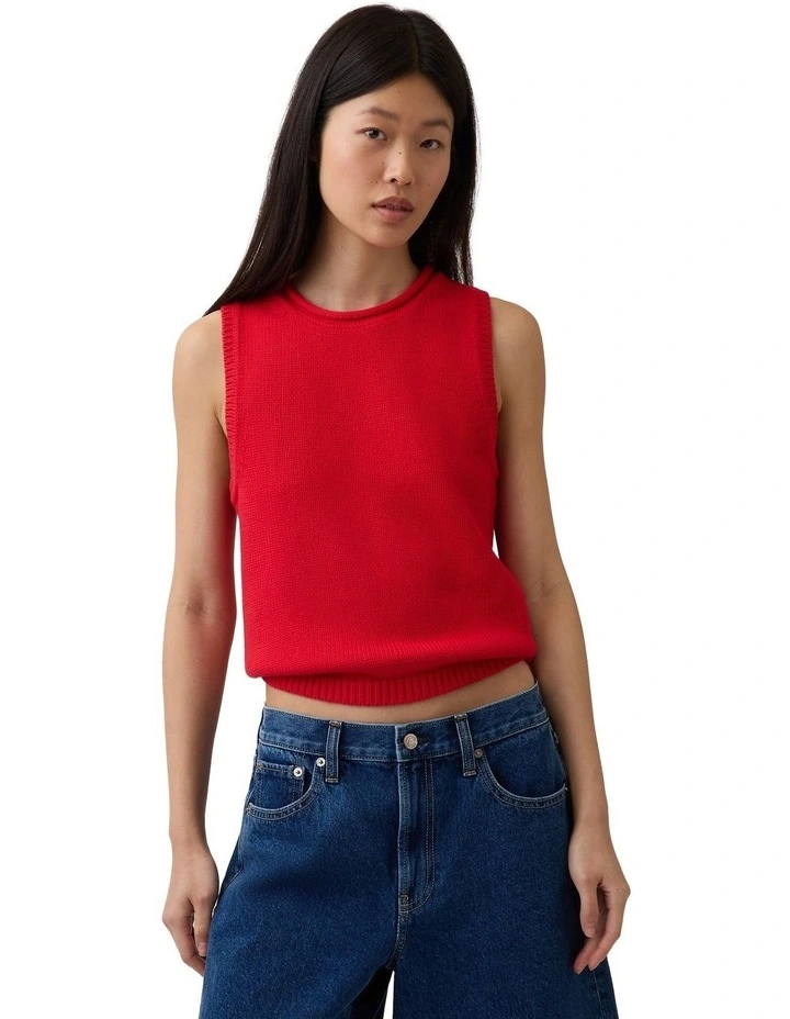 Cotton Sweater Vest in Red image 1