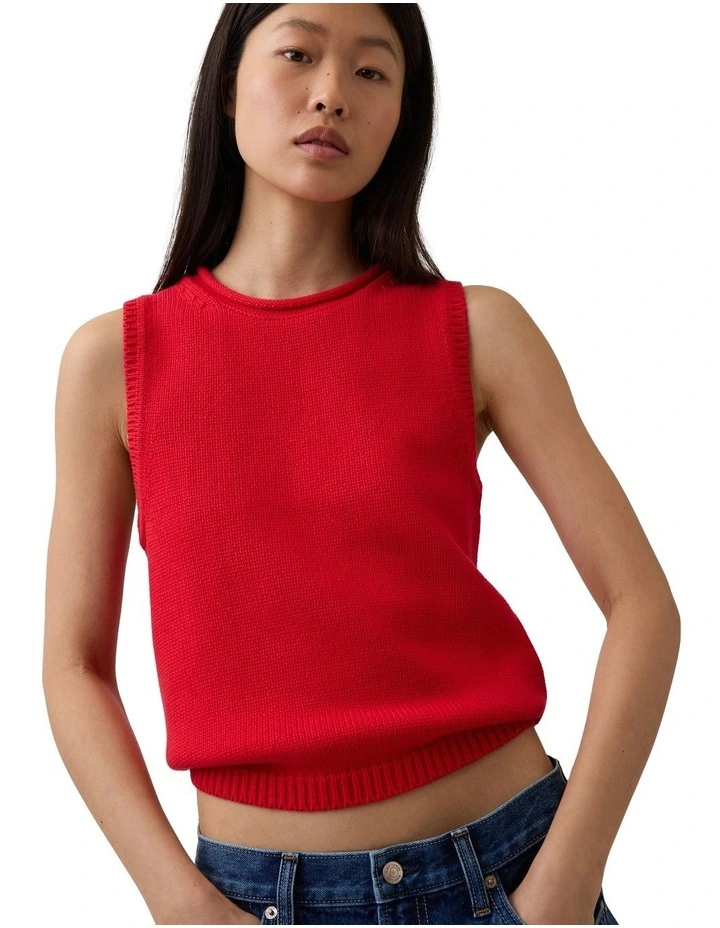 Cotton Sweater Vest in Red image 4