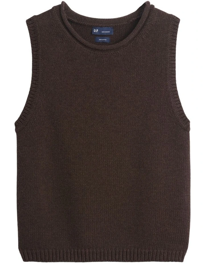 100% Cotton Sweater Vest in Terra Brown image 5