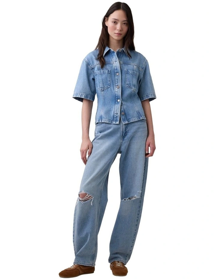 Short Sleeve Cinched Waist Shirt in Med Adeline image 3