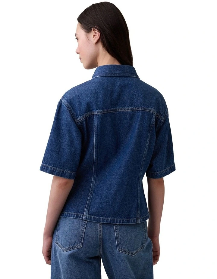 Shortsleeve Cinched Waist Shirt in Blue image 2