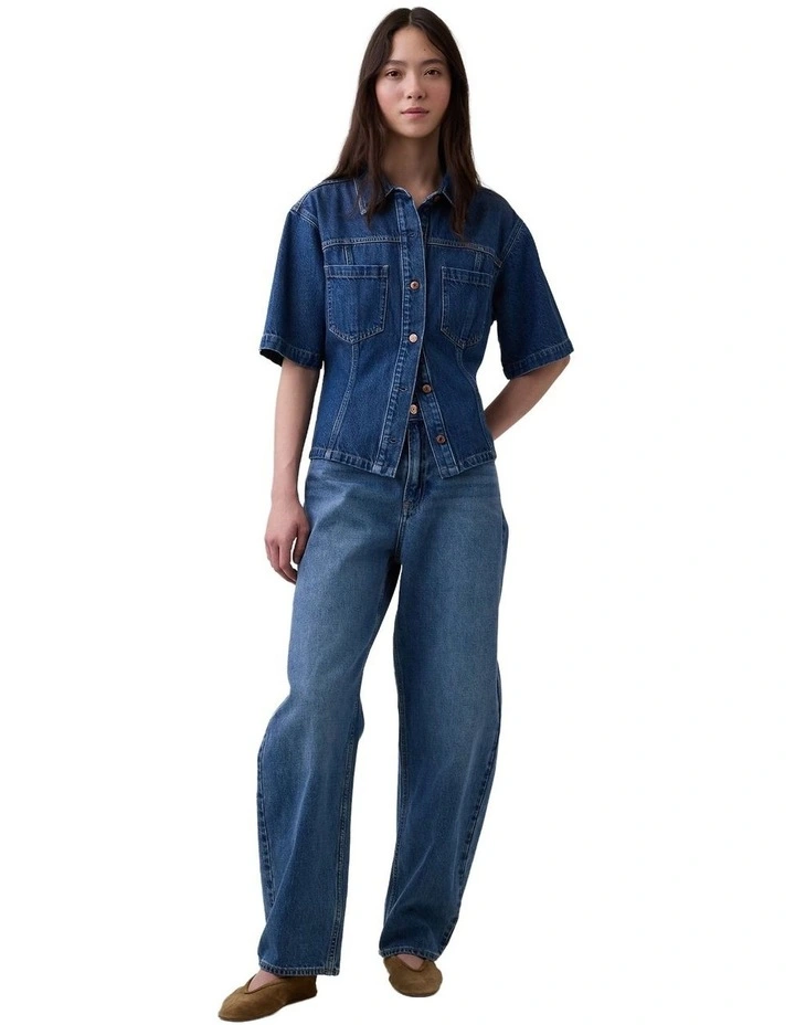 Shortsleeve Cinched Waist Shirt in Blue image 3