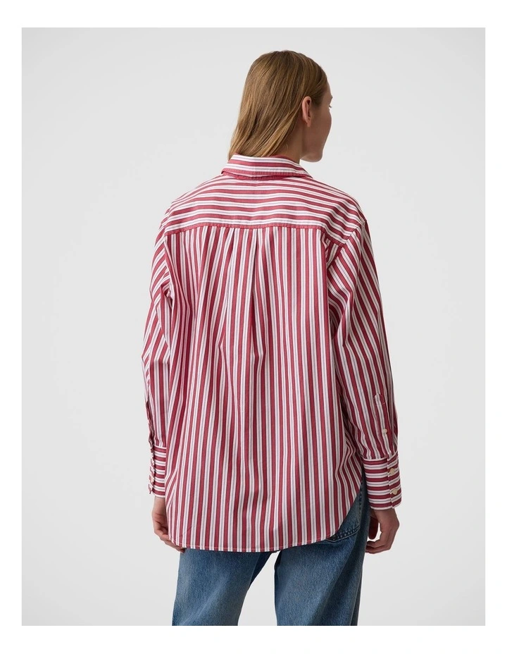 Organic Cotton Poplin Big Shirt in Red and White Stripe image 2