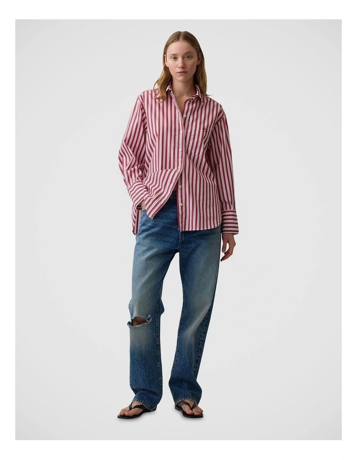 Organic Cotton Poplin Big Shirt in Red and White Stripe image 3