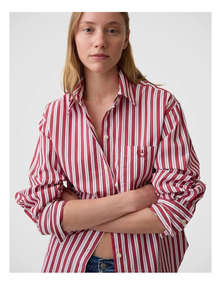 Organic Cotton Poplin Big Shirt in Red and White Stripe image 4